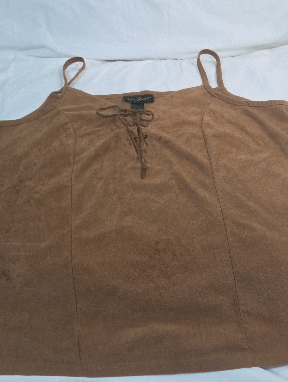 Ashley Stewart Brown Suede-Look Lace-Up Spaghetti Strap Tank